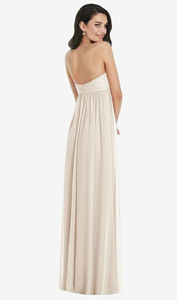 Back View - Oat Twist Shirred Strapless Empire Waist Gown with Optional Straps