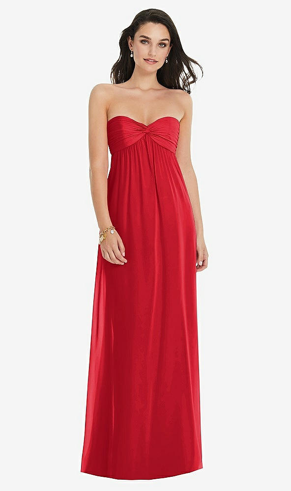 Front View - Parisian Red Twist Shirred Strapless Empire Waist Gown with Optional Straps