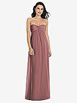 Front View Thumbnail - Rosewood Twist Shirred Strapless Empire Waist Gown with Optional Straps