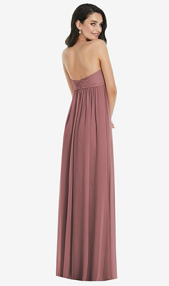 Back View - Rosewood Twist Shirred Strapless Empire Waist Gown with Optional Straps
