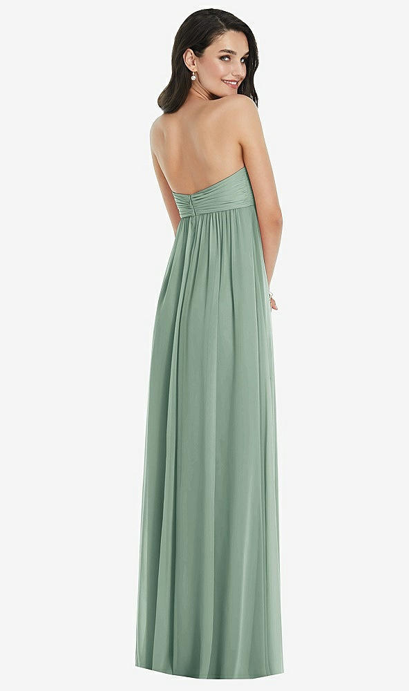 Back View - Seagrass Twist Shirred Strapless Empire Waist Gown with Optional Straps