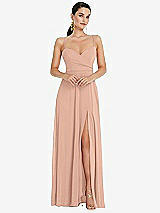 Front View Thumbnail - Pale Peach Adjustable Strap Wrap Bodice Maxi Dress with Front Slit 
