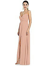 Side View Thumbnail - Pale Peach Adjustable Strap Wrap Bodice Maxi Dress with Front Slit 