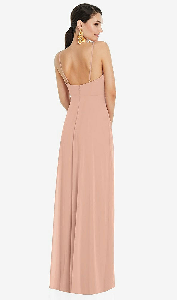 Back View - Pale Peach Adjustable Strap Wrap Bodice Maxi Dress with Front Slit 