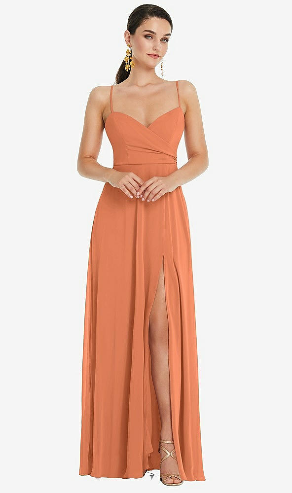 Front View - Sweet Melon Adjustable Strap Wrap Bodice Maxi Dress with Front Slit 