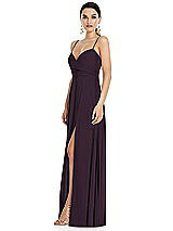Side View Thumbnail - Aubergine Adjustable Strap Wrap Bodice Maxi Dress with Front Slit 