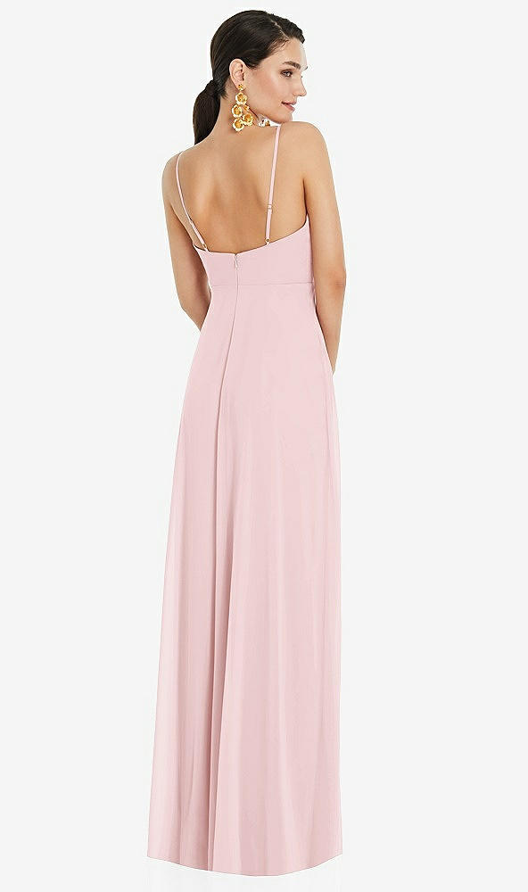 Back View - Ballet Pink Adjustable Strap Wrap Bodice Maxi Dress with Front Slit 