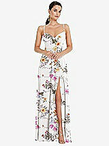 Front View Thumbnail - Butterfly Botanica Ivory Adjustable Strap Wrap Bodice Maxi Dress with Front Slit 