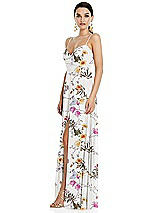 Side View Thumbnail - Butterfly Botanica Ivory Adjustable Strap Wrap Bodice Maxi Dress with Front Slit 