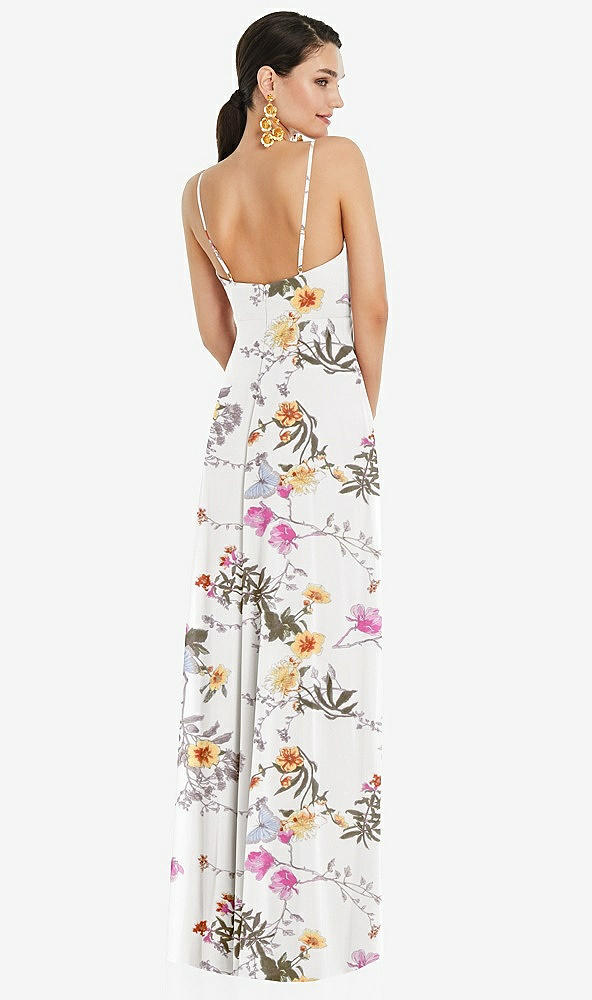 Back View - Butterfly Botanica Ivory Adjustable Strap Wrap Bodice Maxi Dress with Front Slit 