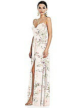 Side View Thumbnail - Blush Garden Adjustable Strap Wrap Bodice Maxi Dress with Front Slit 