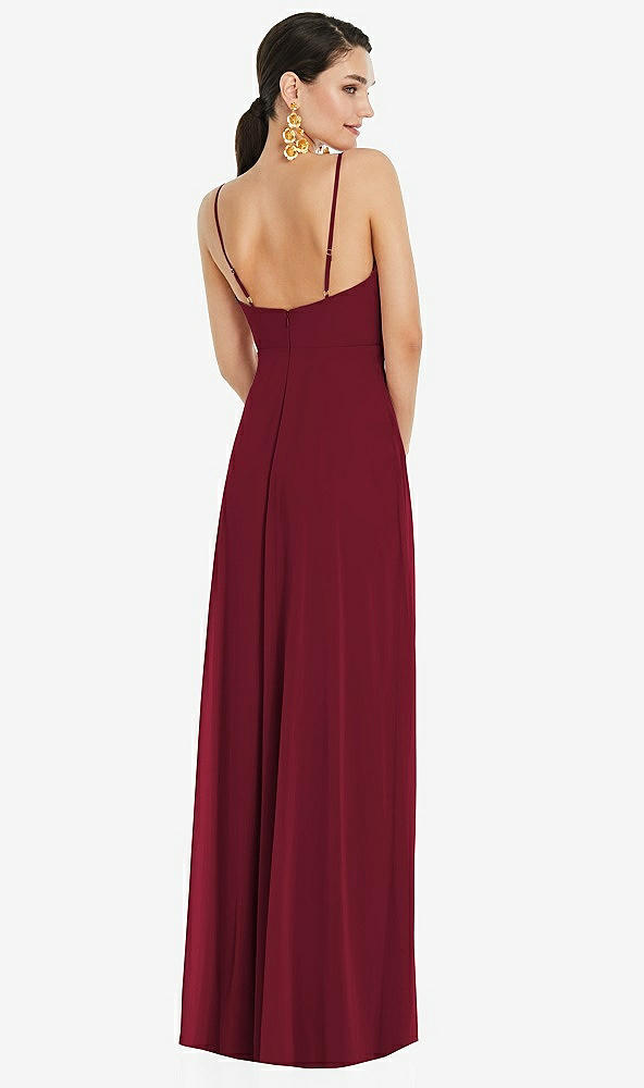 Back View - Burgundy Adjustable Strap Wrap Bodice Maxi Dress with Front Slit 