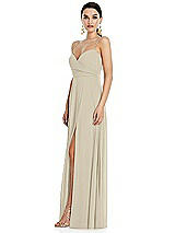 Side View Thumbnail - Champagne Adjustable Strap Wrap Bodice Maxi Dress with Front Slit 
