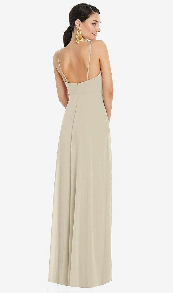 Back View - Champagne Adjustable Strap Wrap Bodice Maxi Dress with Front Slit 