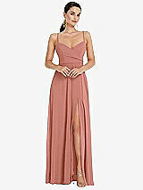 Front View Thumbnail - Desert Rose Adjustable Strap Wrap Bodice Maxi Dress with Front Slit 