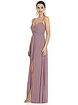 Side View Thumbnail - Dusty Rose Adjustable Strap Wrap Bodice Maxi Dress with Front Slit 