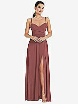 Front View Thumbnail - English Rose Adjustable Strap Wrap Bodice Maxi Dress with Front Slit 