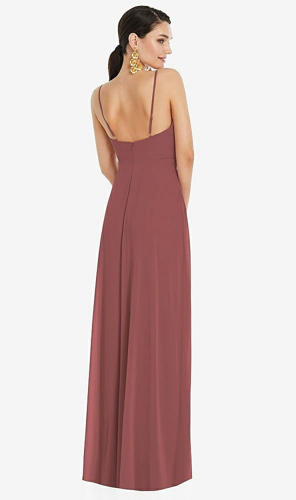 Back View - English Rose Adjustable Strap Wrap Bodice Maxi Dress with Front Slit 