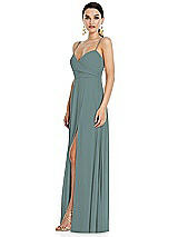 Side View Thumbnail - Icelandic Adjustable Strap Wrap Bodice Maxi Dress with Front Slit 