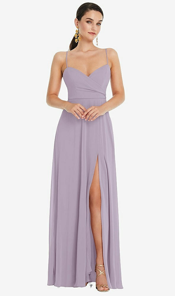 Front View - Lilac Haze Adjustable Strap Wrap Bodice Maxi Dress with Front Slit 