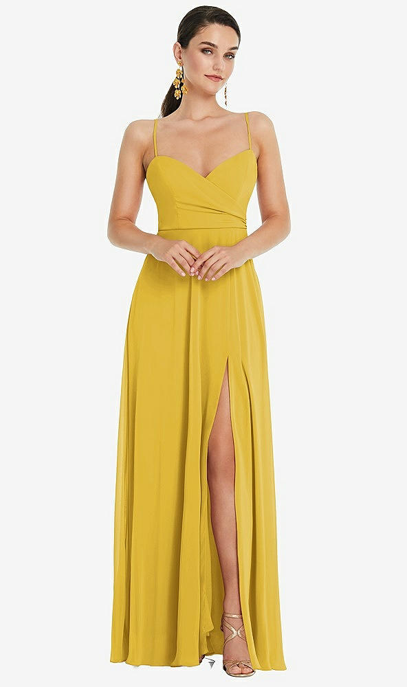 Front View - Marigold Adjustable Strap Wrap Bodice Maxi Dress with Front Slit 