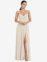 Front View Thumbnail - Oat Adjustable Strap Wrap Bodice Maxi Dress with Front Slit 