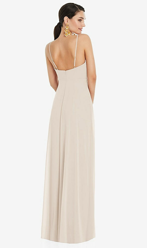 Back View - Oat Adjustable Strap Wrap Bodice Maxi Dress with Front Slit 