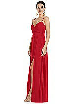 Side View Thumbnail - Parisian Red Adjustable Strap Wrap Bodice Maxi Dress with Front Slit 