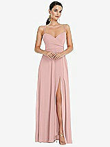 Front View Thumbnail - Rose - PANTONE Rose Quartz Adjustable Strap Wrap Bodice Maxi Dress with Front Slit 