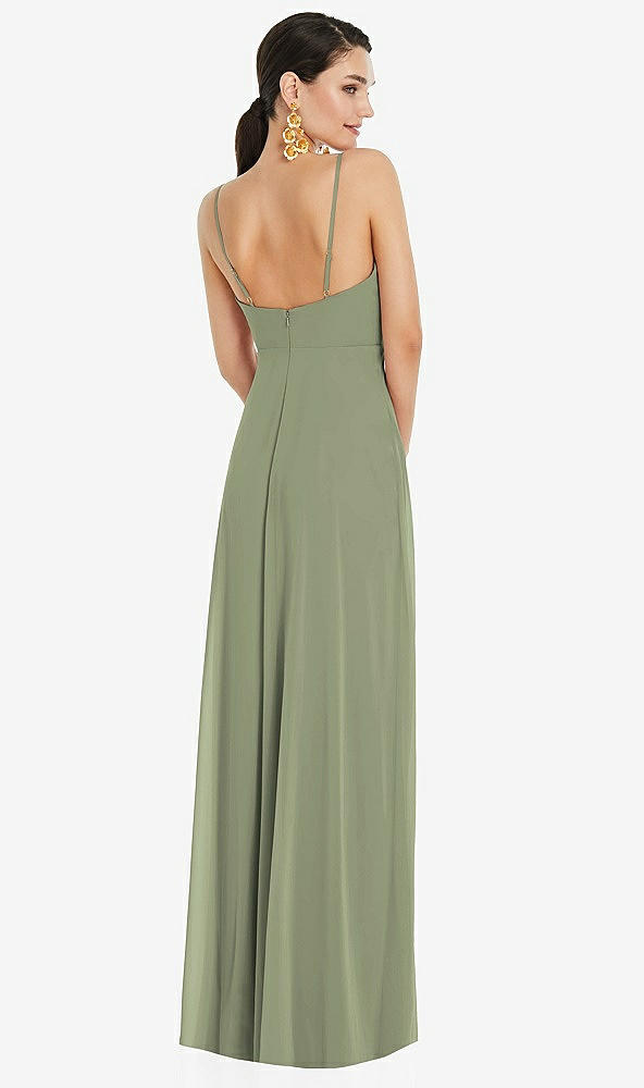 Back View - Sage Adjustable Strap Wrap Bodice Maxi Dress with Front Slit 