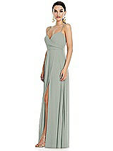 Side View Thumbnail - Willow Green Adjustable Strap Wrap Bodice Maxi Dress with Front Slit 