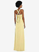 Alt View 2 Thumbnail - Pale Yellow Draped Satin Grecian Column Gown with Convertible Straps