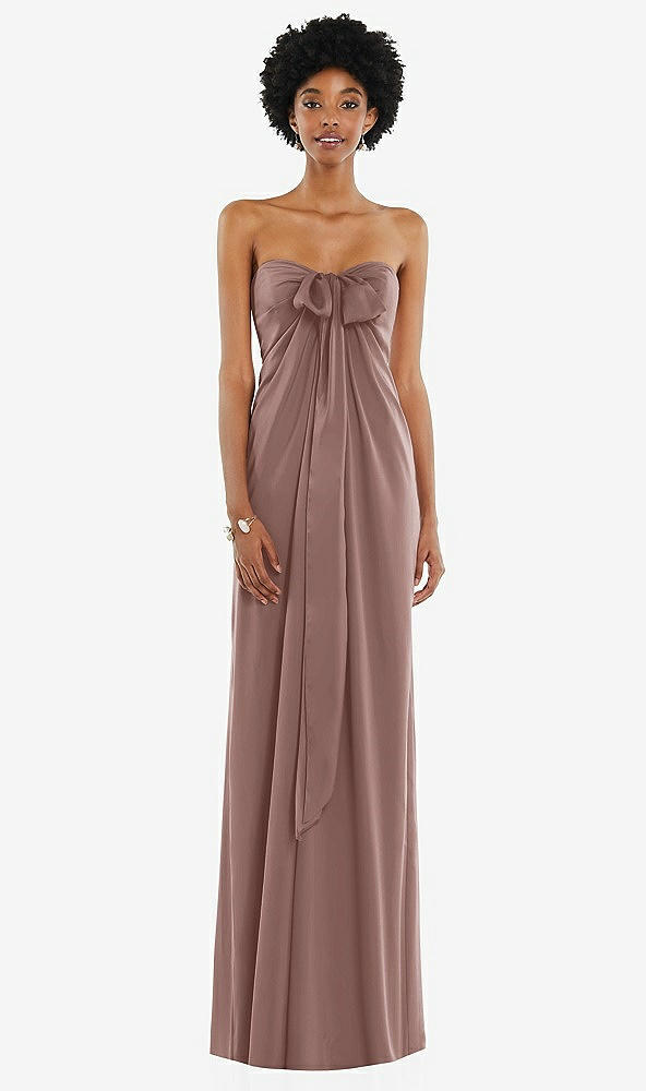 Front View - Sienna Draped Satin Grecian Column Gown with Convertible Straps