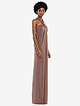 Side View Thumbnail - Sienna Draped Satin Grecian Column Gown with Convertible Straps