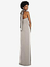 Alt View 1 Thumbnail - Taupe Draped Satin Grecian Column Gown with Convertible Straps