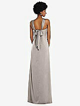 Alt View 3 Thumbnail - Taupe Draped Satin Grecian Column Gown with Convertible Straps