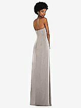 Alt View 6 Thumbnail - Taupe Draped Satin Grecian Column Gown with Convertible Straps
