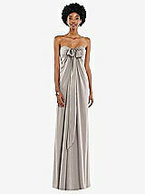 Front View Thumbnail - Taupe Draped Satin Grecian Column Gown with Convertible Straps
