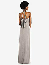 Rear View Thumbnail - Taupe Draped Satin Grecian Column Gown with Convertible Straps