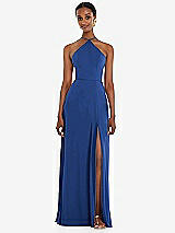 Front View Thumbnail - Classic Blue Diamond Halter Maxi Dress with Adjustable Straps