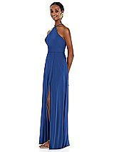 Side View Thumbnail - Classic Blue Diamond Halter Maxi Dress with Adjustable Straps