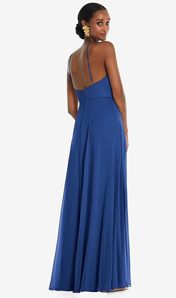 Back View - Classic Blue Diamond Halter Maxi Dress with Adjustable Straps