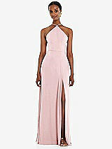 Front View Thumbnail - Ballet Pink Diamond Halter Maxi Dress with Adjustable Straps