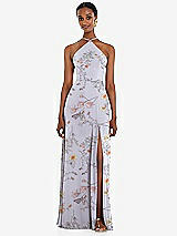 Front View Thumbnail - Butterfly Botanica Silver Dove Diamond Halter Maxi Dress with Adjustable Straps
