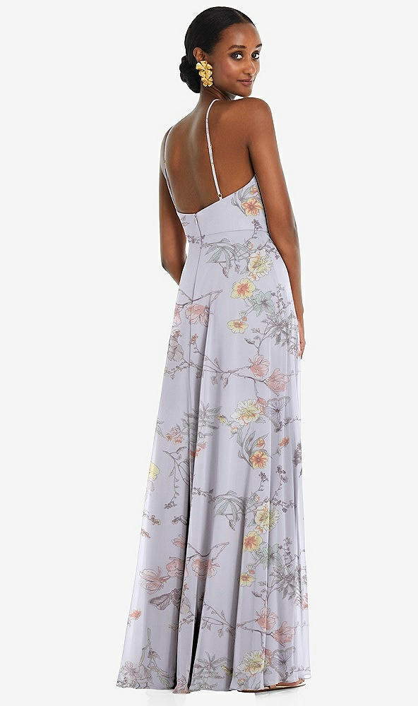 Back View - Butterfly Botanica Silver Dove Diamond Halter Maxi Dress with Adjustable Straps