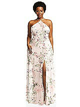 Alt View 1 Thumbnail - Blush Garden Diamond Halter Maxi Dress with Adjustable Straps