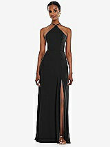 Front View Thumbnail - Black Diamond Halter Maxi Dress with Adjustable Straps