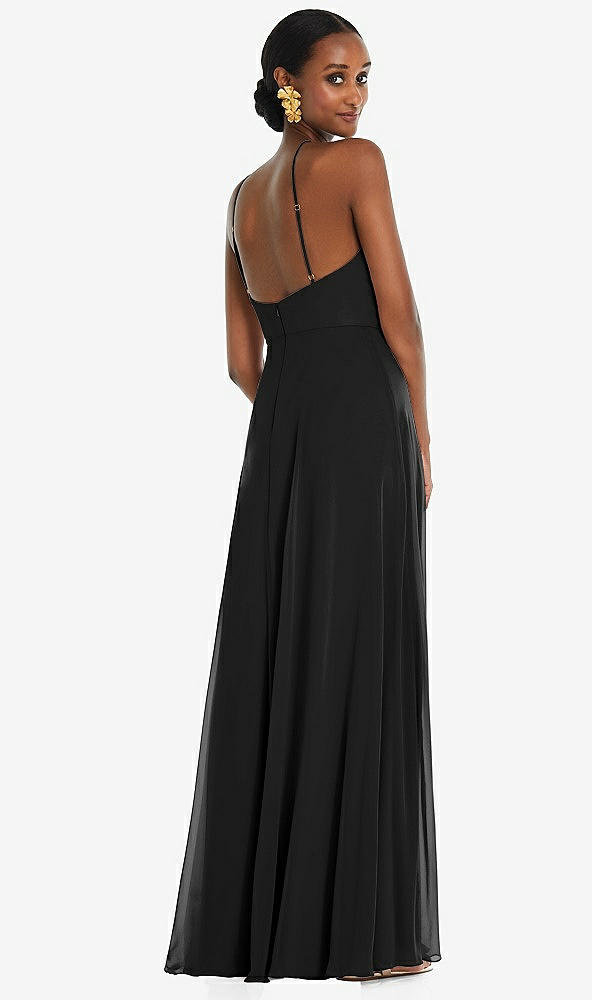 Back View - Black Diamond Halter Maxi Dress with Adjustable Straps