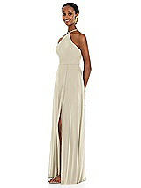 Side View Thumbnail - Champagne Diamond Halter Maxi Dress with Adjustable Straps