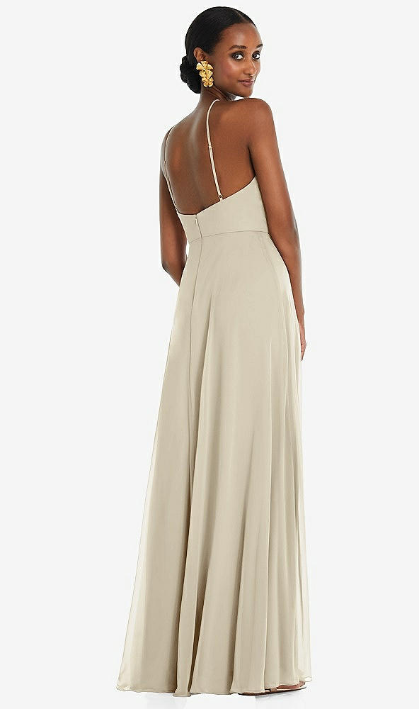 Back View - Champagne Diamond Halter Maxi Dress with Adjustable Straps